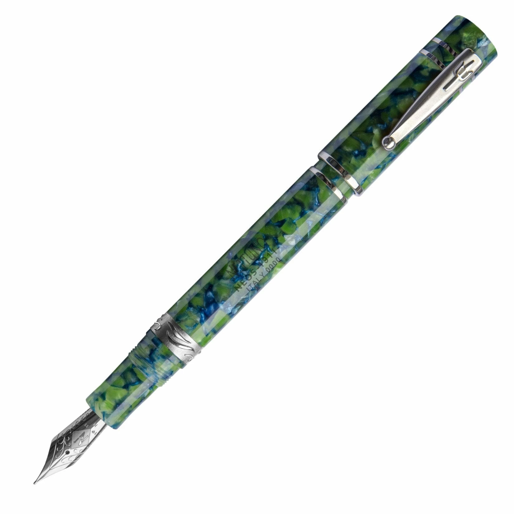 Nettuno 1911 Neos Atlante Fountain Pen, Blue & Green, Palladium Trim, Fine Nib 1 Nettuno 1911 Neos Atlante Fountain Pen, Blue & Green, Palladium Trim, Fine Nib