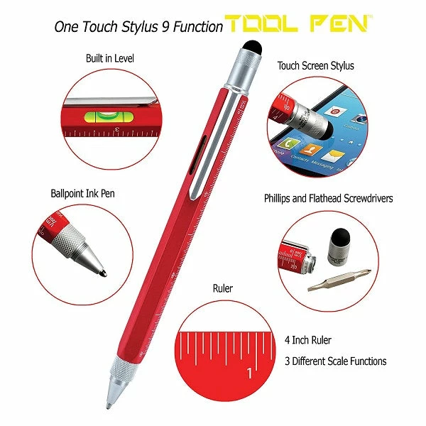 Monteverde 9 In 1 One Touch Tool Ballpoint Pen & Stylus, Red 2 Monteverde 9 In 1 One Touch Tool Ballpoint Pen & Stylus, Red - Image 2