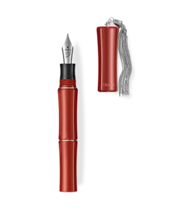 Tibaldi Bambo Lipstick Red Resin Fountain Pen, Sterling Silver Tassel, Fine Nib