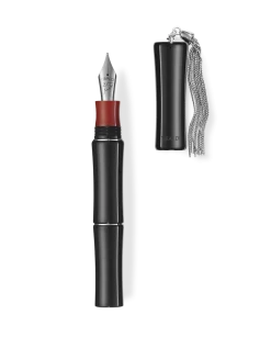 Tibaldi Bamboo Rich Black Resin Fountain Pen, Sterling Silver Tassel, Medium Nib