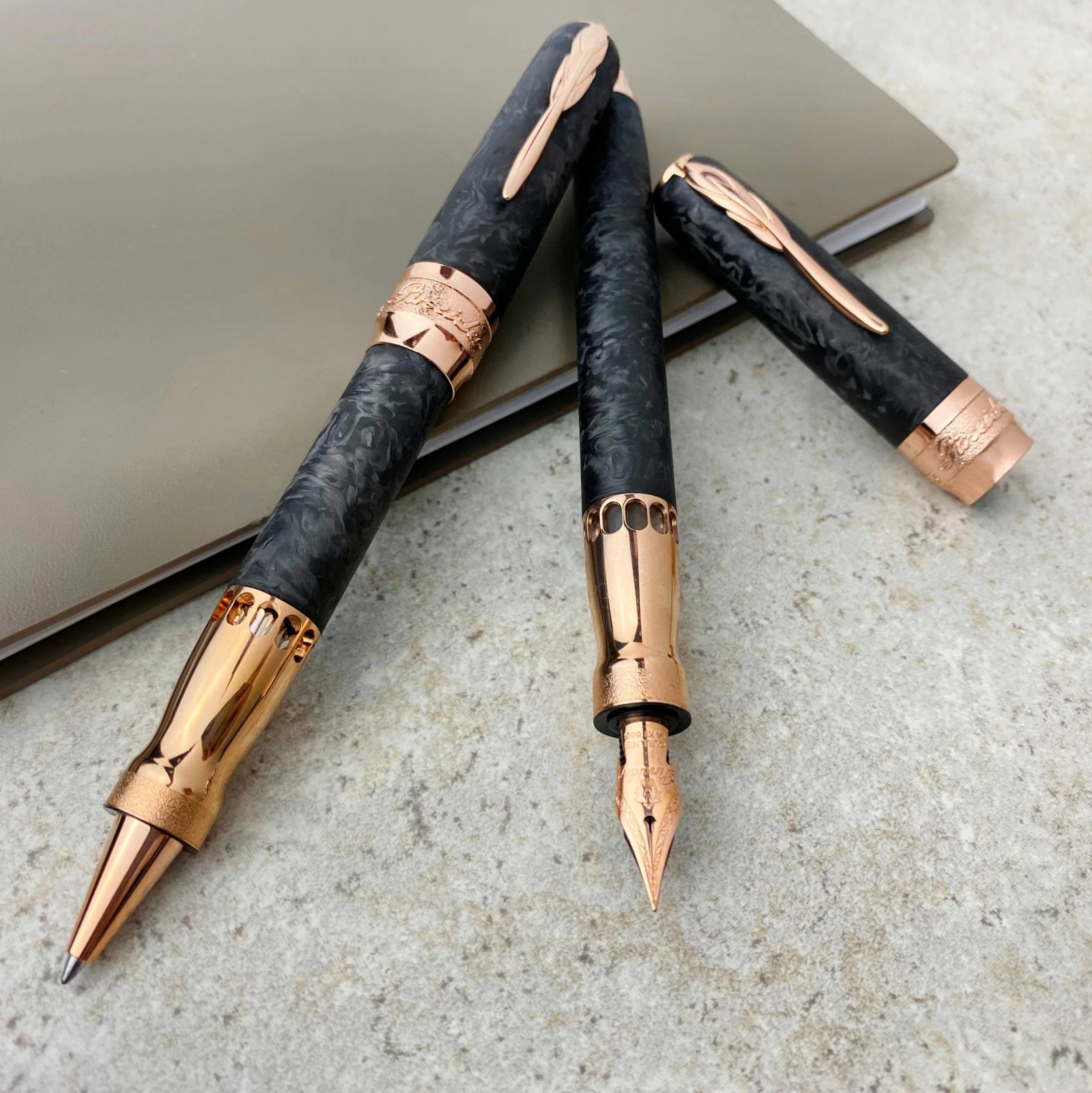Pineider Limited Edition Forged Carbon Fountain Pen, Rose Gold Trim 1 Pineider Limited Edition Forged Carbon Fountain Pen, Rose Gold Trim