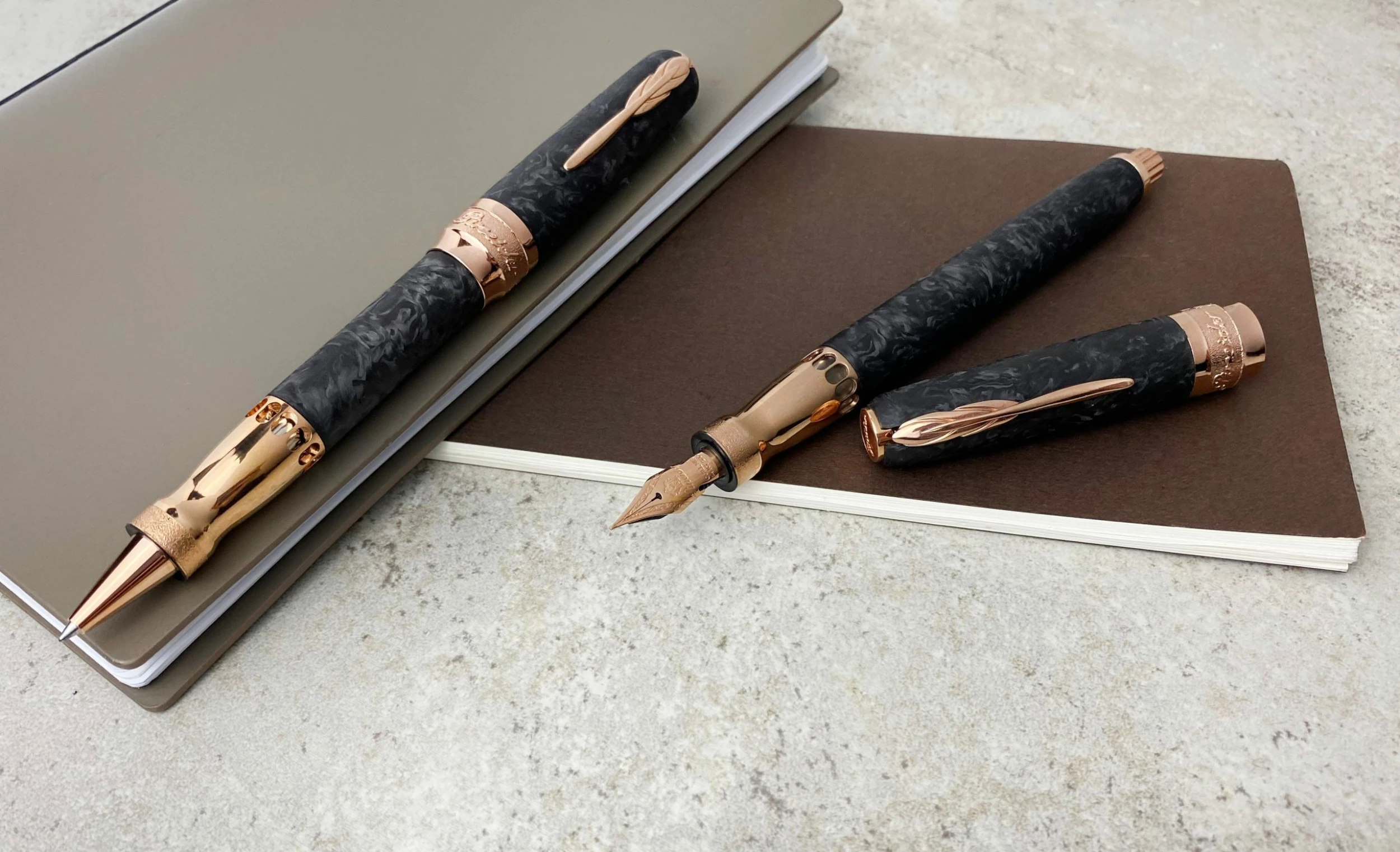 Pineider Limited Edition Forged Carbon Fountain Pen, Rose Gold Trim 2 Pineider Limited Edition Forged Carbon Fountain Pen, Rose Gold Trim - Image 2