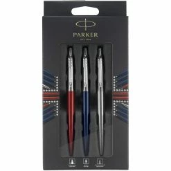 Parker® Parker 3-Piece Jotter Set, Blue Ballpoint Pen, Red Gel Pen, Stainless Pencil