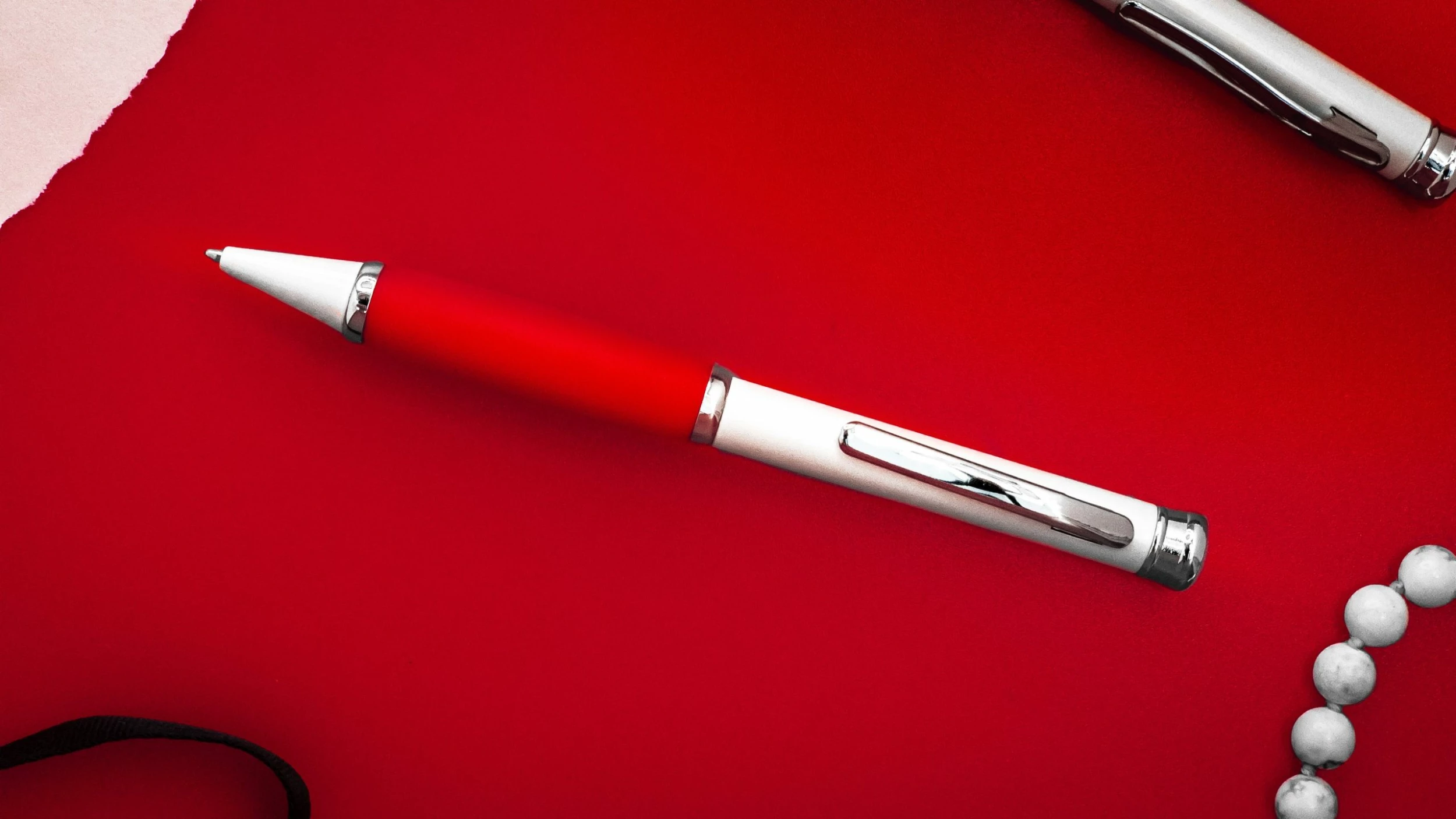 Pen Savings Executive Metal Ballpoint Pen, Pearl White & Red 2 Pen Savings Executive Metal Ballpoint Pen, Pearl White & Red - Image 2