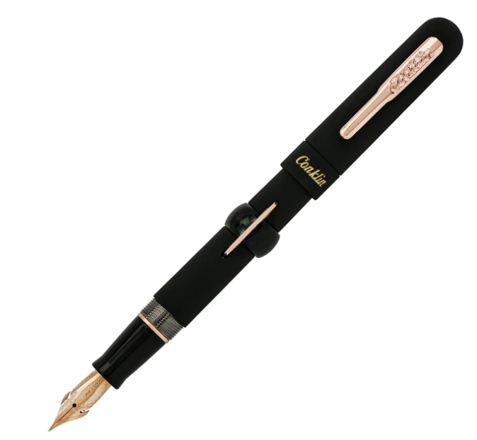 Conklin Mark Twain Limited Edition Crescent Filler Fountain Pen, Superblack/Rosegold 1 Conklin Mark Twain Limited Edition Crescent Filler Fountain Pen, Superblack/Rosegold